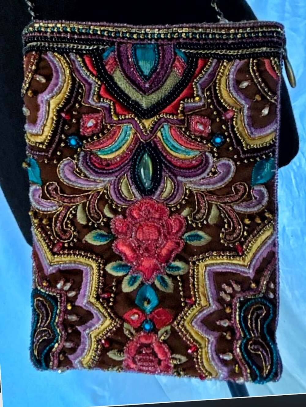 Mary Frances Beaded & Embroidered Velvet Crossbody Bag Brown Multi - Picture 2 of 5